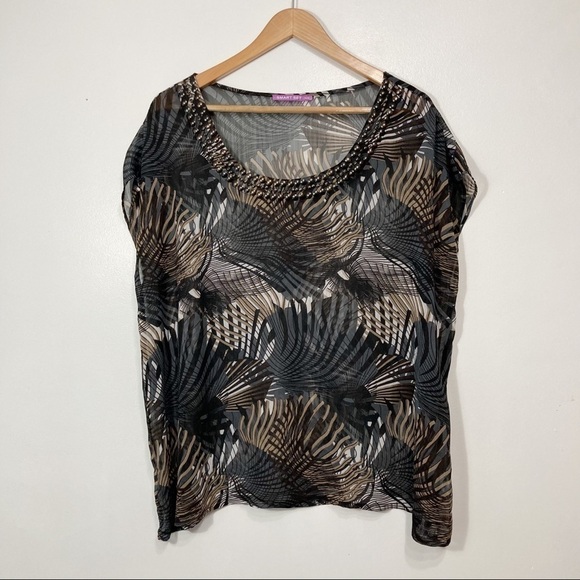 Smart Set Sheer Tribal Print Scoop Neck Sleeveless Blouse Size XL - Picture 1 of 10